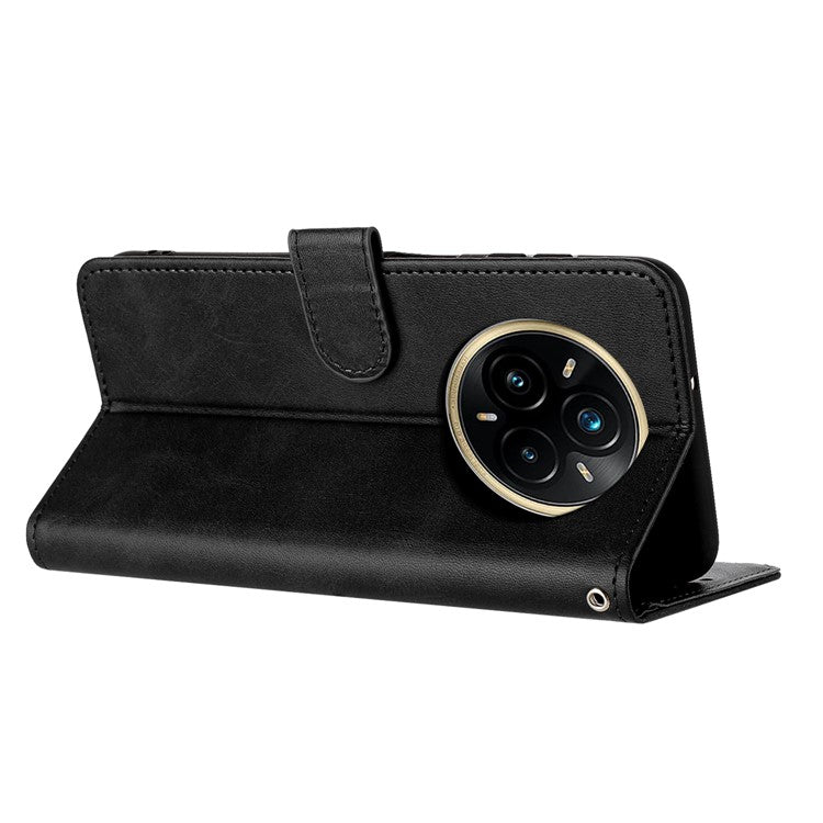 For Realme 14 Pro+ 5G Case Flip Stand PU Leather Wallet Phone Cover Calf Texture - Black