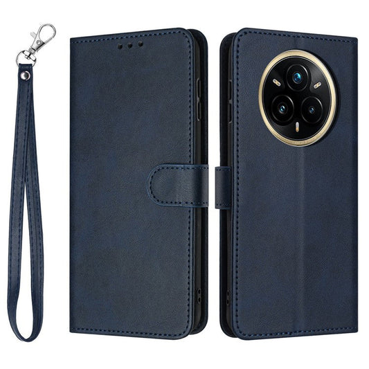 For Realme 14 Pro+ 5G Case Flip Stand PU Leather Wallet Phone Cover Calf Texture - Sapphire