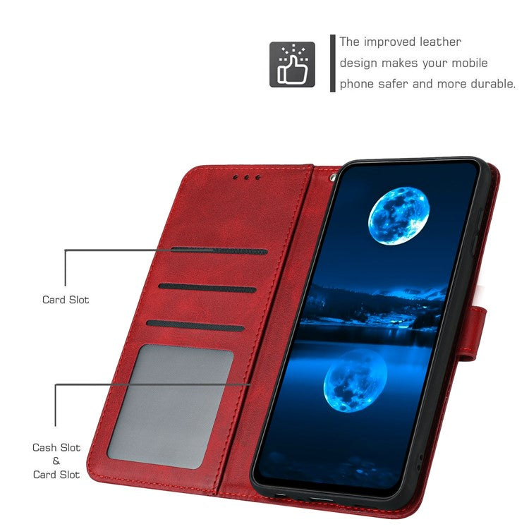 For Realme 14 Pro 5G Case Flip Stand PU Leather Wallet Phone Cover Calf Texture - Red