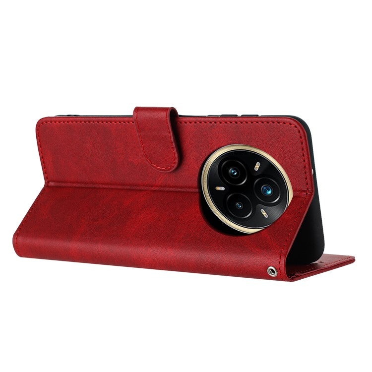 For Realme 14 Pro 5G Case Flip Stand PU Leather Wallet Phone Cover Calf Texture - Red