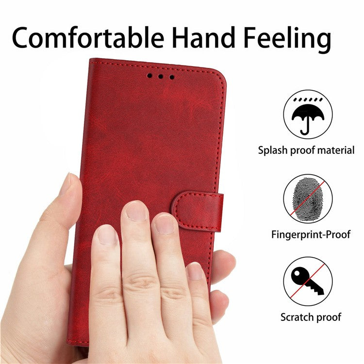 For Realme 14 Pro 5G Case Flip Stand PU Leather Wallet Phone Cover Calf Texture - Red