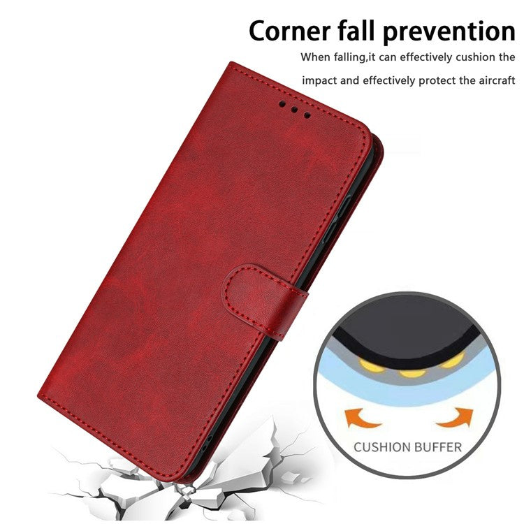 For Realme 14 Pro 5G Case Flip Stand PU Leather Wallet Phone Cover Calf Texture - Red