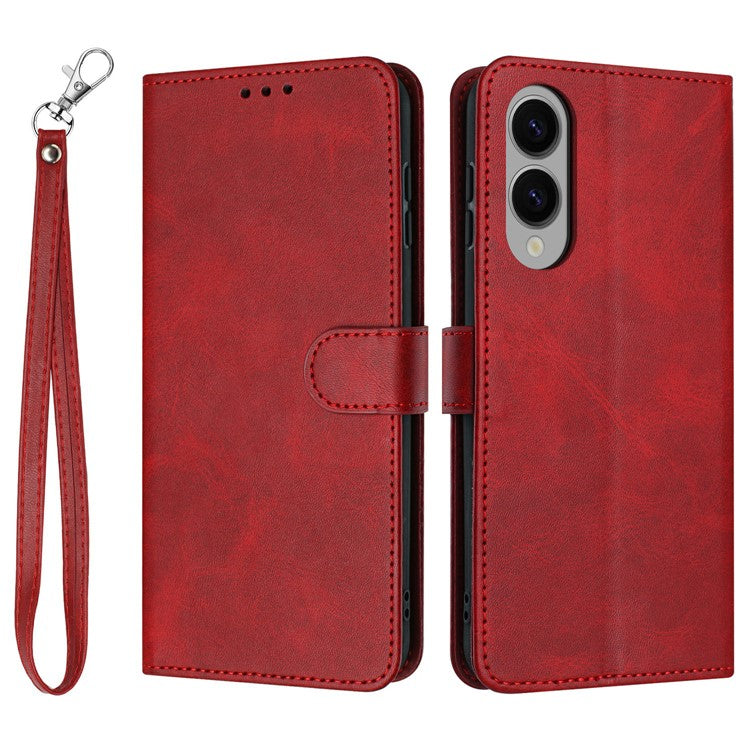 For Samsung Galaxy S25 Edge Case Flip Stand PU Leather Wallet Phone Cover Calf Texture - Red