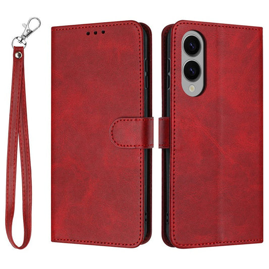 For Samsung Galaxy S25 Edge Case Flip Stand PU Leather Wallet Phone Cover Calf Texture - Red
