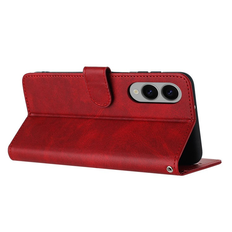 For Samsung Galaxy S25 Edge Case Flip Stand PU Leather Wallet Phone Cover Calf Texture - Red