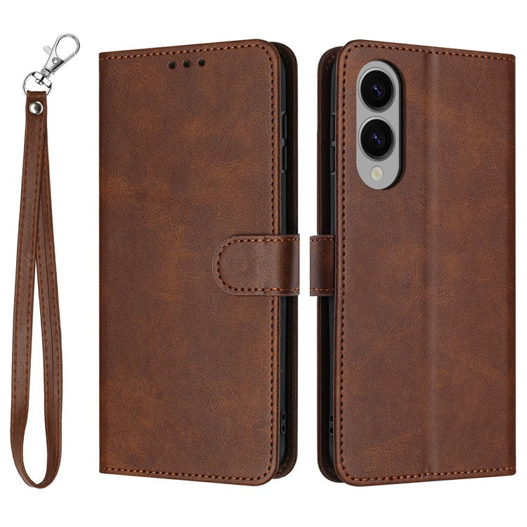 For Samsung Galaxy S25 Edge Case Flip Stand PU Leather Wallet Phone Cover Calf Texture - Brown