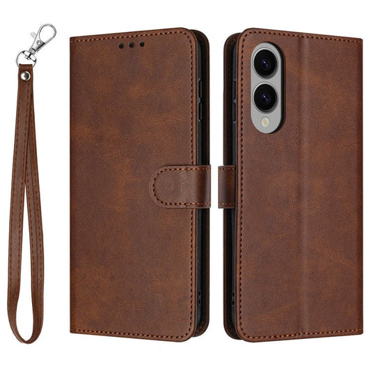 For Samsung Galaxy S25 Edge Case Flip Stand PU Leather Wallet Phone Cover Calf Texture - Brown