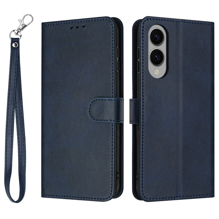 For Samsung Galaxy S25 Edge Case Flip Stand PU Leather Wallet Phone Cover Calf Texture - Sapphire