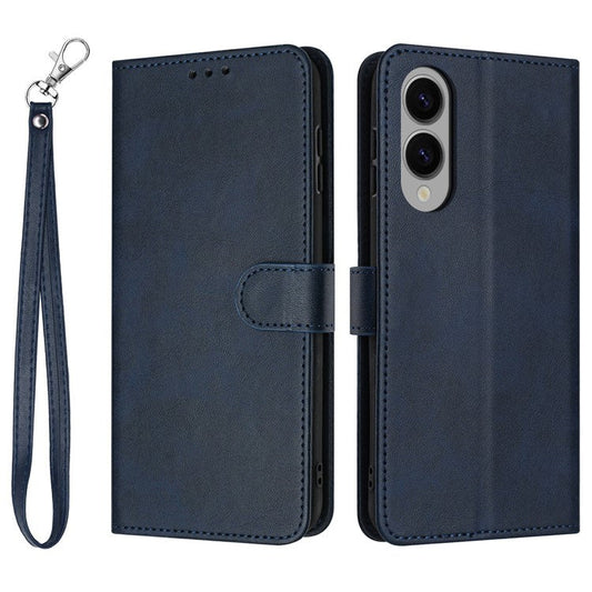 For Samsung Galaxy S25 Edge Case Flip Stand PU Leather Wallet Phone Cover Calf Texture - Sapphire