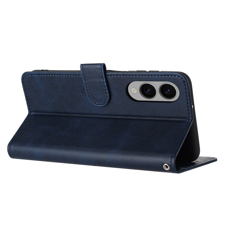 For Samsung Galaxy S25 Edge Case Flip Stand PU Leather Wallet Phone Cover Calf Texture - Sapphire