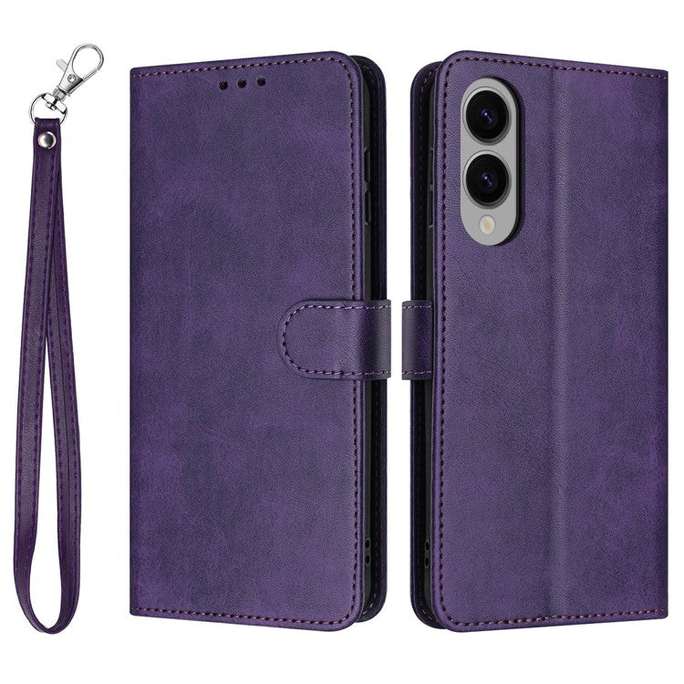 For Samsung Galaxy S25 Edge Case Flip Stand PU Leather Wallet Phone Cover Calf Texture - Purple