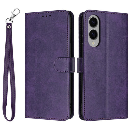 For Samsung Galaxy S25 Edge Case Flip Stand PU Leather Wallet Phone Cover Calf Texture - Purple
