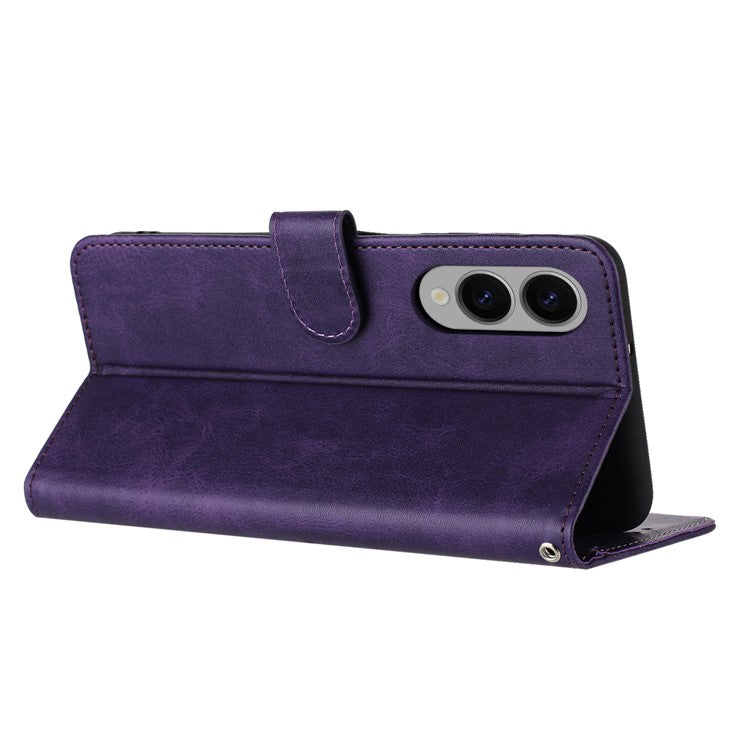 For Samsung Galaxy S25 Edge Case Flip Stand PU Leather Wallet Phone Cover Calf Texture - Purple