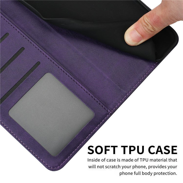 For Samsung Galaxy S25 Edge Case Flip Stand PU Leather Wallet Phone Cover Calf Texture - Purple