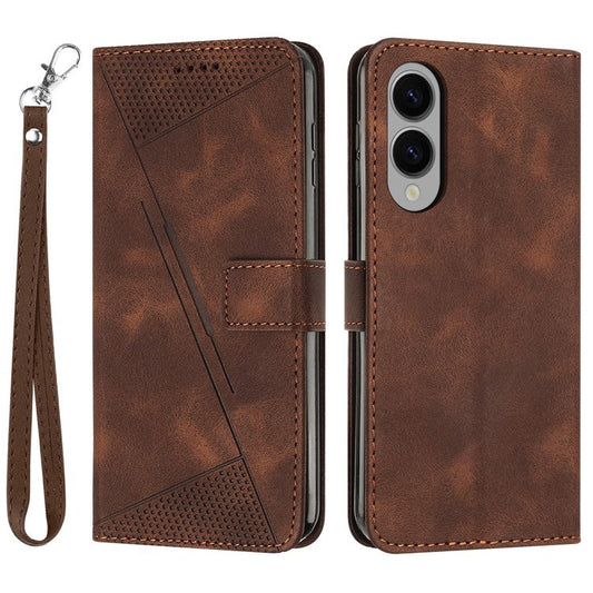 For Samsung Galaxy S25 Edge Case Handbag Imprinted Triangle Leather Phone Cover - Brown