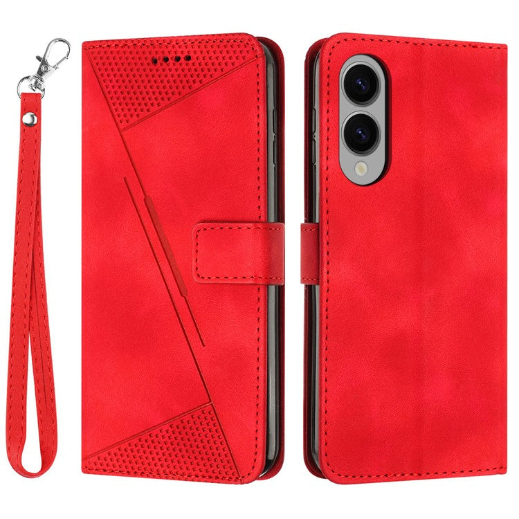 For Samsung Galaxy S25 Edge Case Handbag Imprinted Triangle Leather Phone Cover - Red