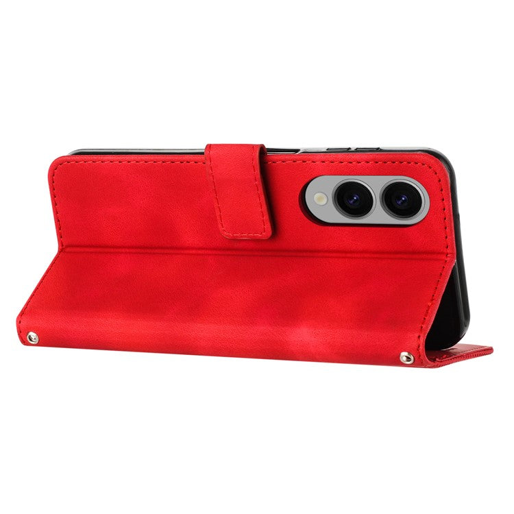 For Samsung Galaxy S25 Edge Case Handbag Imprinted Triangle Leather Phone Cover - Red