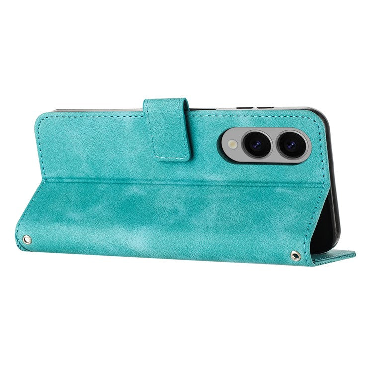 For Samsung Galaxy S25 Edge Case Handbag Imprinted Triangle Leather Phone Cover - Green