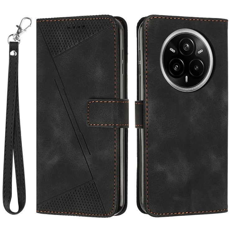 For Realme 14 Pro 5G Case Handbag Imprinted Triangle Leather Phone Cover - Black