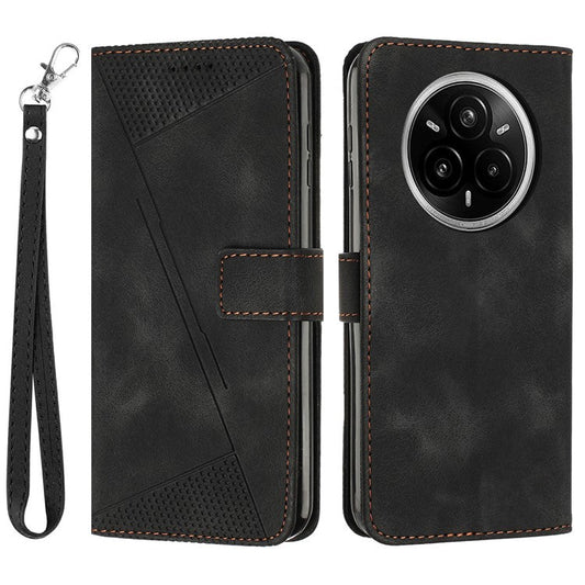 For Realme 14 Pro 5G Case Handbag Imprinted Triangle Leather Phone Cover - Black