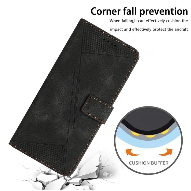 For Realme 14 Pro 5G Case Handbag Imprinted Triangle Leather Phone Cover - Black