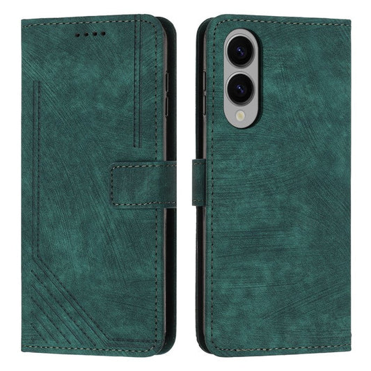 For Samsung Galaxy S25 Edge Case Imprinted Lines Leather Phone Cover with Stand - Green