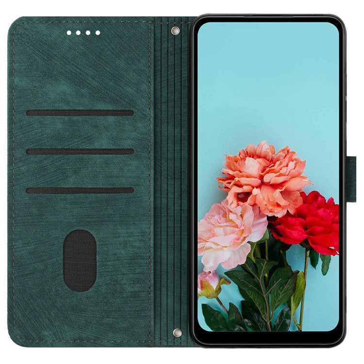 For Samsung Galaxy S25 Edge Case Imprinted Lines Leather Phone Cover with Stand - Green