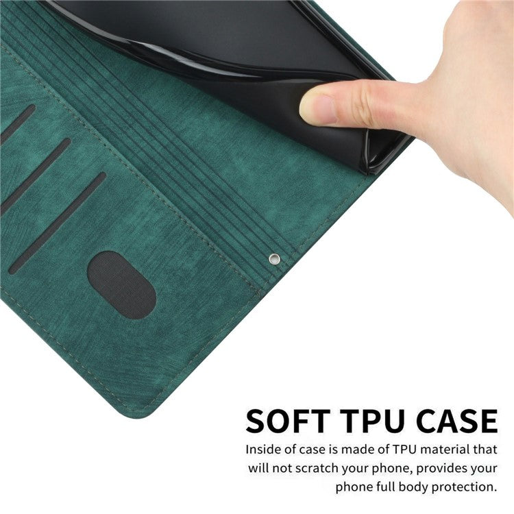 For Samsung Galaxy S25 Edge Case Imprinted Lines Leather Phone Cover with Stand - Green