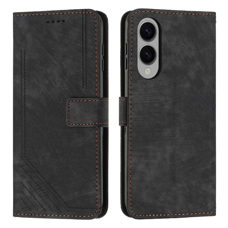 For Samsung Galaxy S25 Edge Case Imprinted Lines Leather Phone Cover with Stand - Black