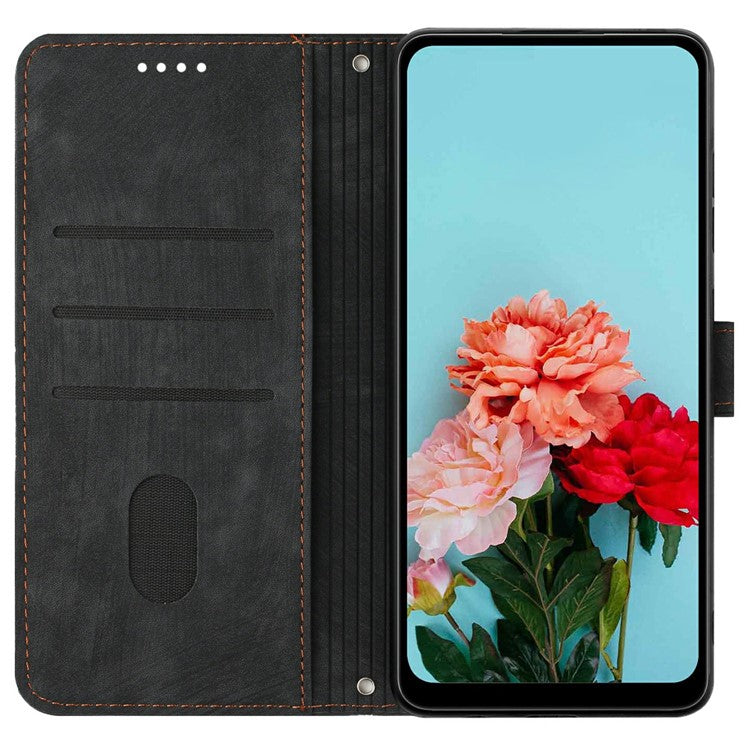 For Samsung Galaxy S25 Edge Case Imprinted Lines Leather Phone Cover with Stand - Black