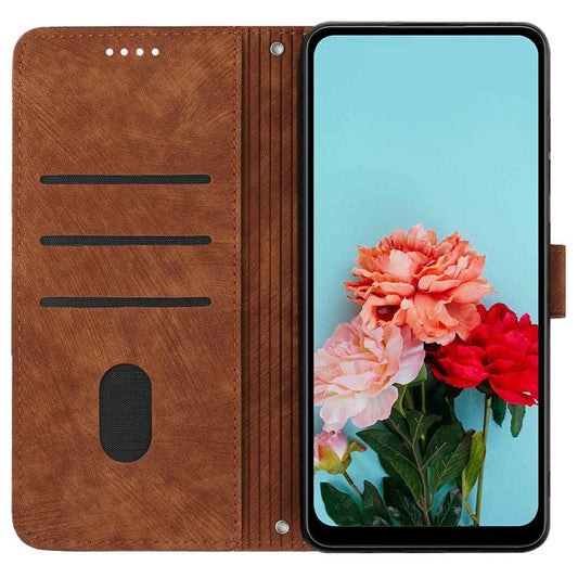For vivo V50 5G Case Imprinted Lines Leather Phone Cover with Stand - Brown