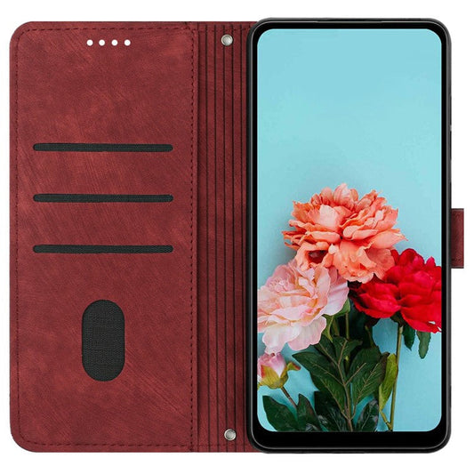 For vivo Y29s 5G Case Imprinted Lines Leather Phone Cover with Stand - Red
