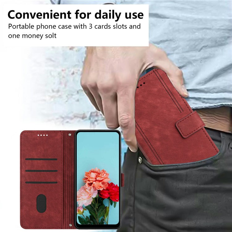 For vivo Y29s 5G Case Imprinted Lines Leather Phone Cover with Stand - Red
