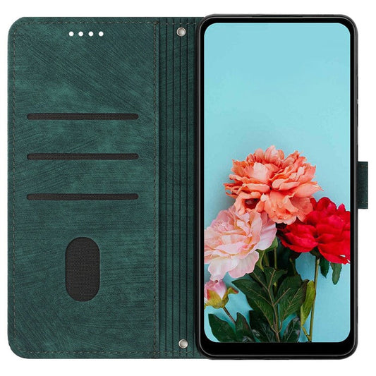 For vivo Y29s 5G Case Imprinted Lines Leather Phone Cover with Stand - Green