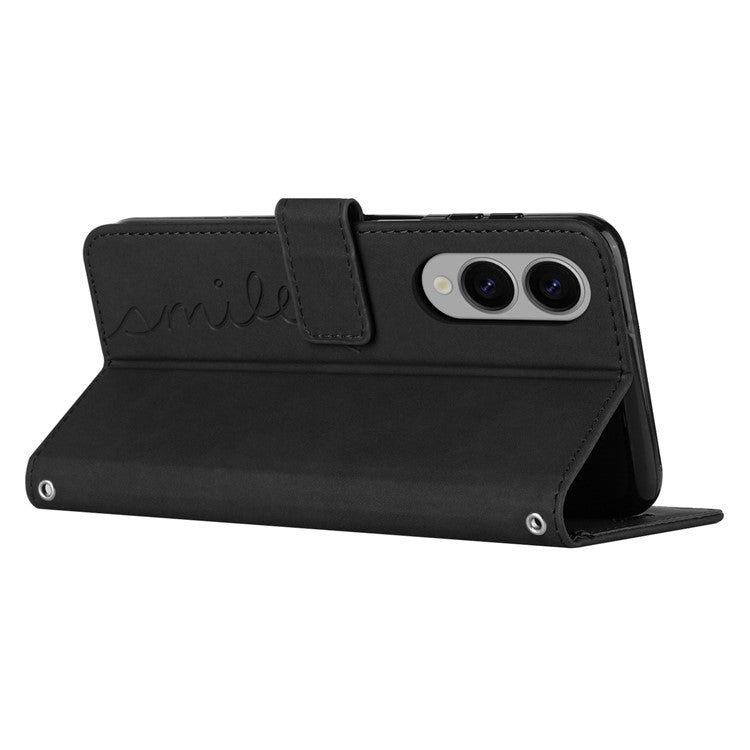 For Samsung Galaxy S25 Edge Case Viewing Stand PU Leather Phone Cover Imprinted Heart Pattern - Black