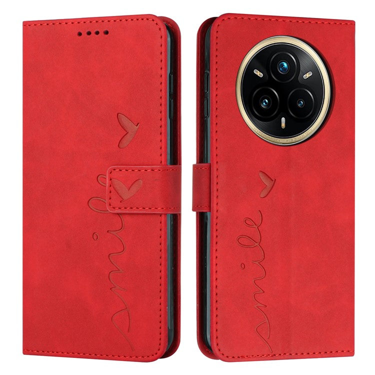 For Realme 14 Pro 5G Case Viewing Stand PU Leather Phone Cover Imprinted Heart Pattern - Red