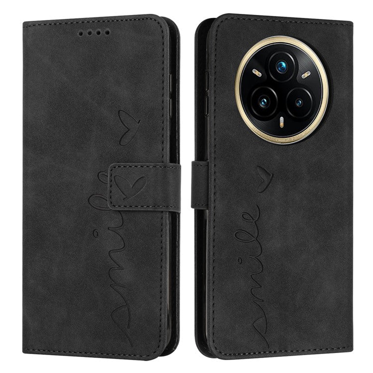 For Realme 14 Pro 5G Case Viewing Stand PU Leather Phone Cover Imprinted Heart Pattern - Black