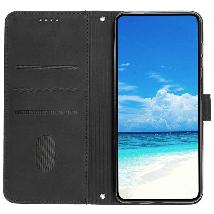 For Realme 14 Pro 5G Case Viewing Stand PU Leather Phone Cover Imprinted Heart Pattern - Black