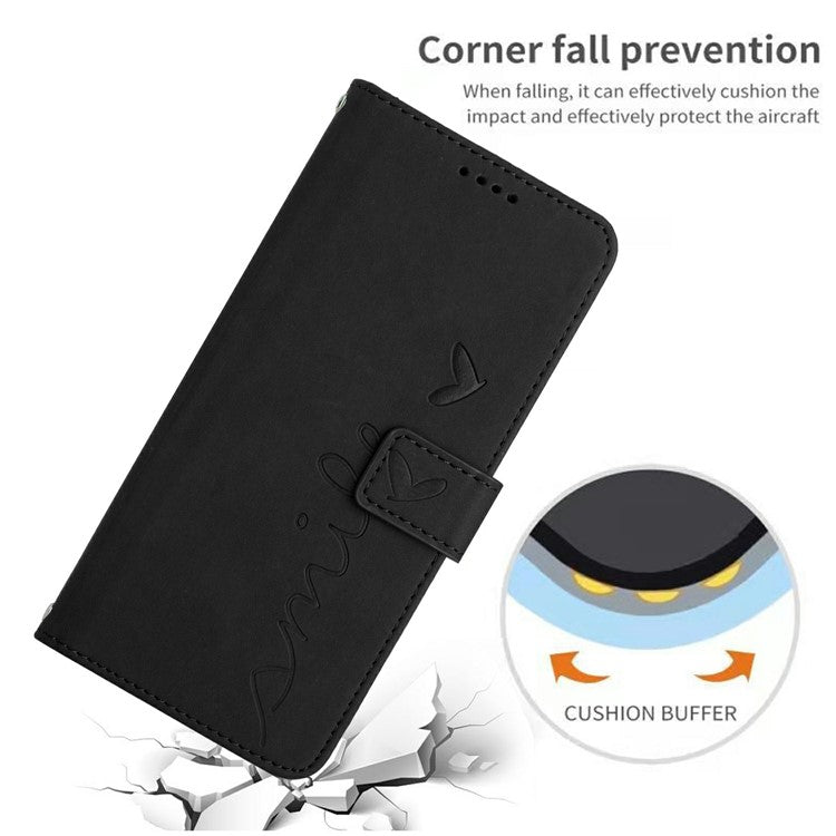 For Realme 14 Pro 5G Case Viewing Stand PU Leather Phone Cover Imprinted Heart Pattern - Black