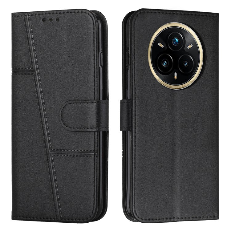 For Realme 14 Pro 5G Case Leather Stand Protective Phone Cover - Black