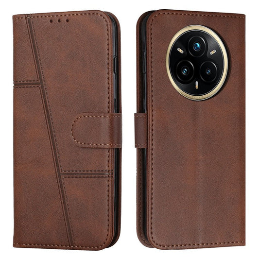 For Realme 14 Pro 5G Case Leather Stand Protective Phone Cover - Brown