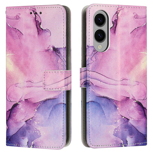 For Samsung Galaxy S25 Edge Stand Case Marble Pattern PU Leather Wallet Phone Cover - Purple