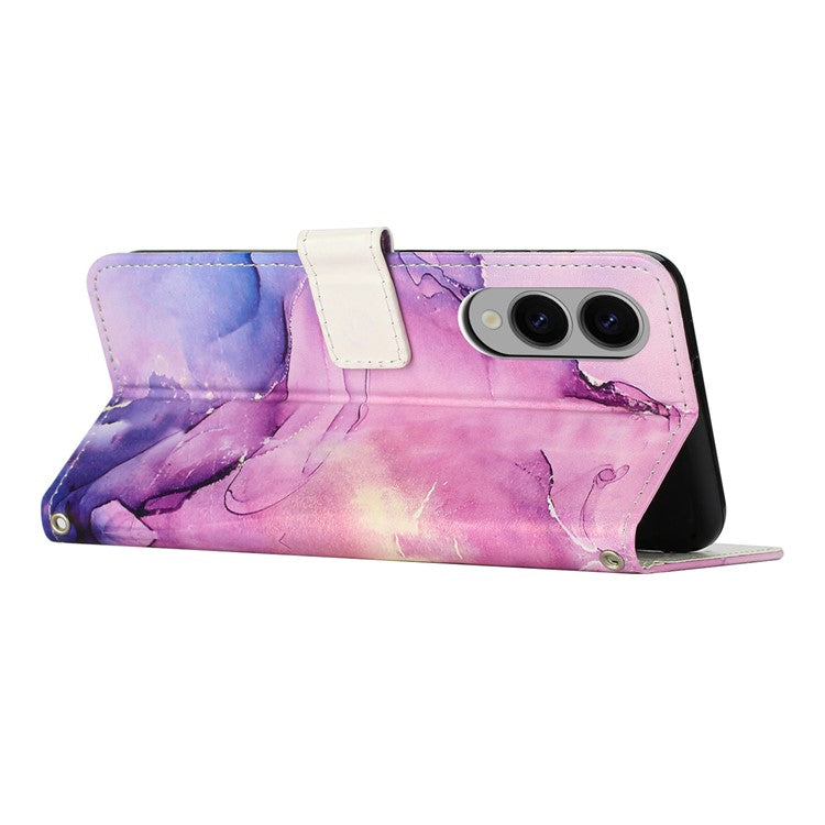 For Samsung Galaxy S25 Edge Stand Case Marble Pattern PU Leather Wallet Phone Cover - Purple