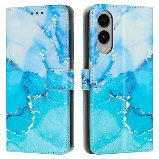 For Samsung Galaxy S25 Edge Stand Case Marble Pattern PU Leather Wallet Phone Cover - Blue  /  Green