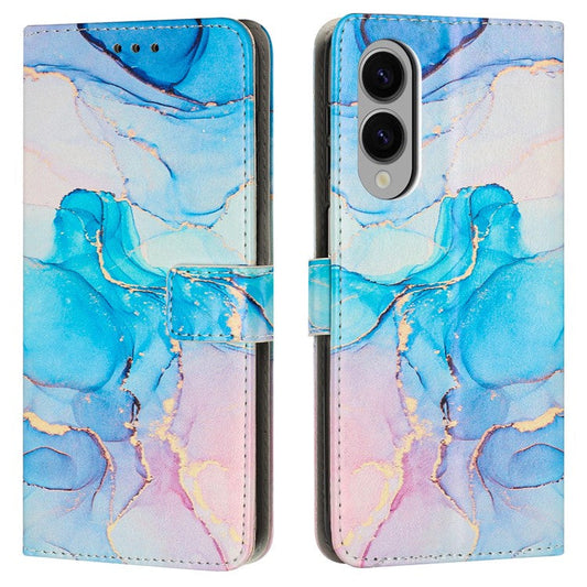 For Samsung Galaxy S25 Edge Stand Case Marble Pattern PU Leather Wallet Phone Cover - Pink  /  Green
