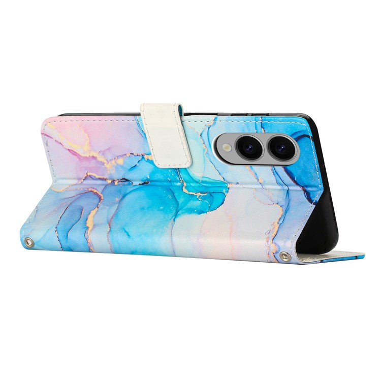 For Samsung Galaxy S25 Edge Stand Case Marble Pattern PU Leather Wallet Phone Cover - Pink  /  Green