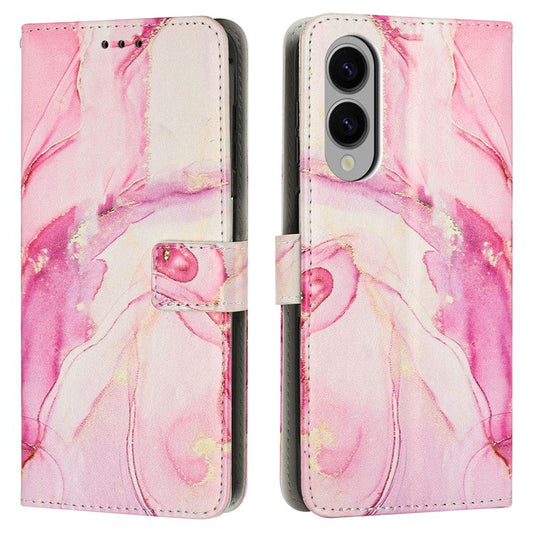 For Samsung Galaxy S25 Edge Stand Case Marble Pattern PU Leather Wallet Phone Cover - Rose Gold