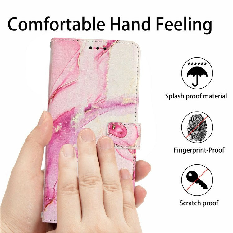 For Samsung Galaxy S25 Edge Stand Case Marble Pattern PU Leather Wallet Phone Cover - Rose Gold