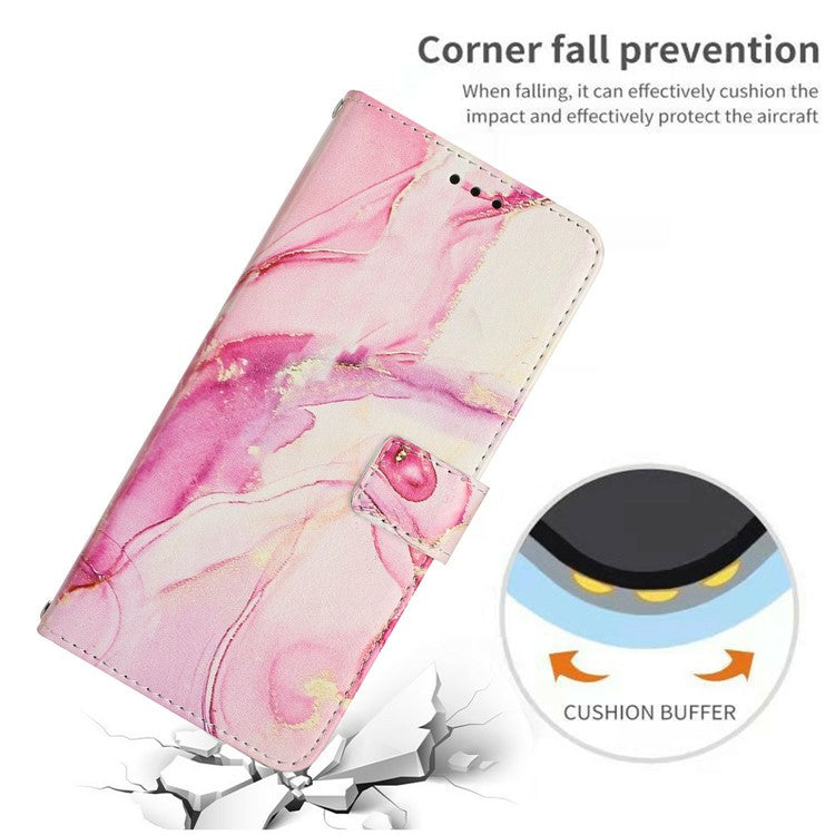 For Samsung Galaxy S25 Edge Stand Case Marble Pattern PU Leather Wallet Phone Cover - Rose Gold