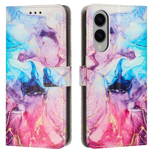 For Samsung Galaxy S25 Edge Stand Case Marble Pattern PU Leather Wallet Phone Cover - Pink  /  Purple